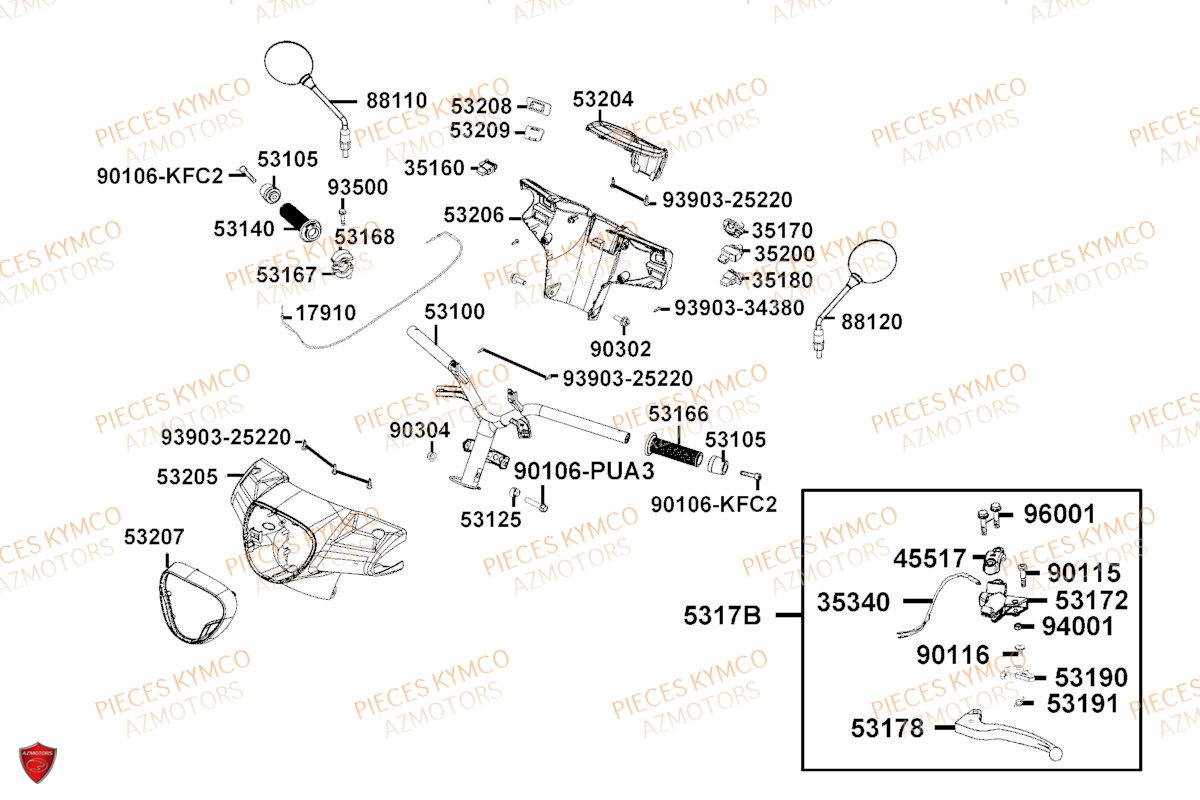 Guidon KYMCO Pièces LIKE 50I 4T EURO5 (TA10EA/TA10EE)