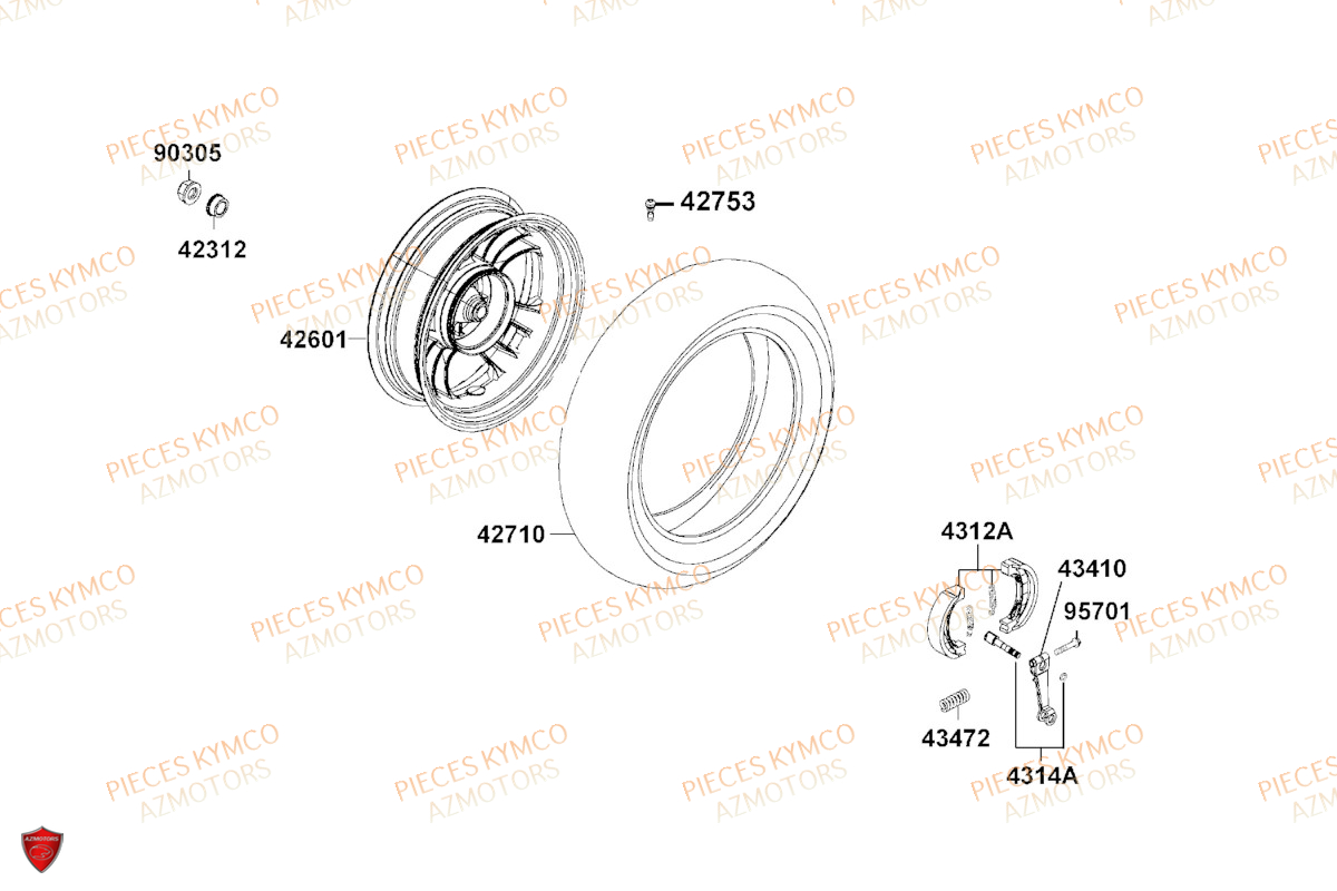 Roue Arriere KYMCO Pièces LIKE 50I 4T EURO5 (TA10EA/TA10EE)