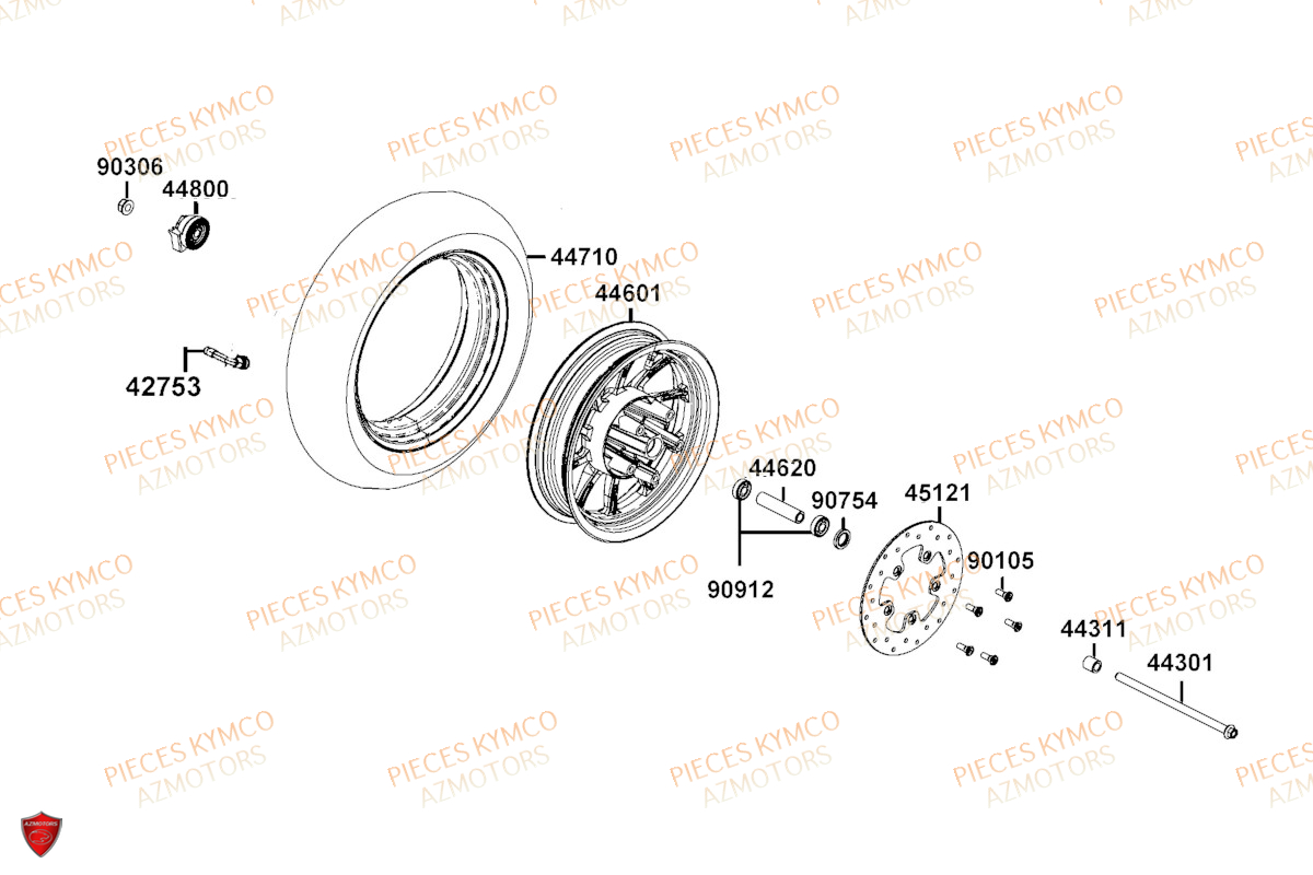 Roue Avant KYMCO Pièces LIKE 50I 4T EURO5 (TA10EA/TA10EE)