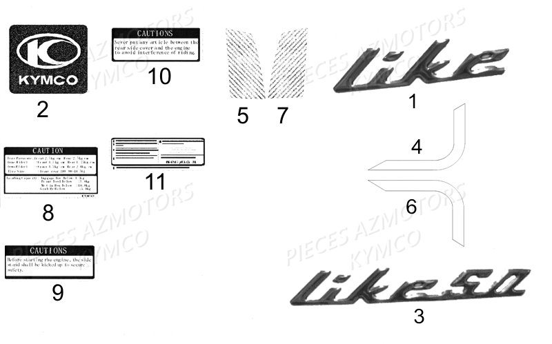 Decors KYMCO Pieces LIKE 50 2T EUROII (KE10AA)