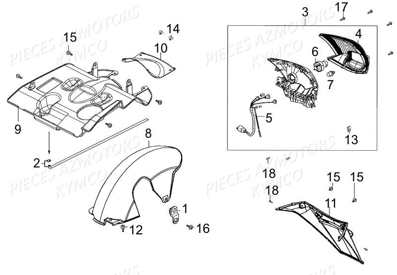Feu Arriere KYMCO Pieces LIKE 50 2T EUROII (KE10AA)