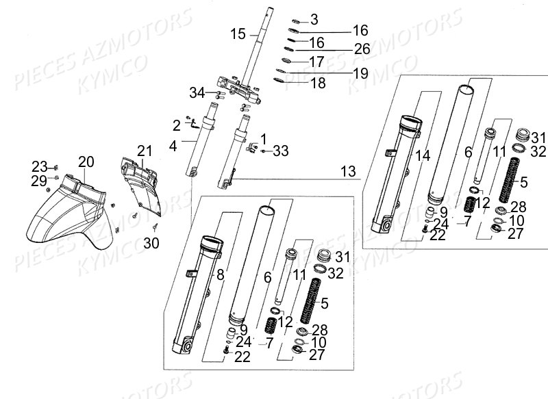 Fourche KYMCO Pieces LIKE 50 2T EUROII (KE10AA)