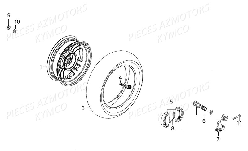 Roue Arriere KYMCO Pieces LIKE 50 2T EUROII (KE10AA)