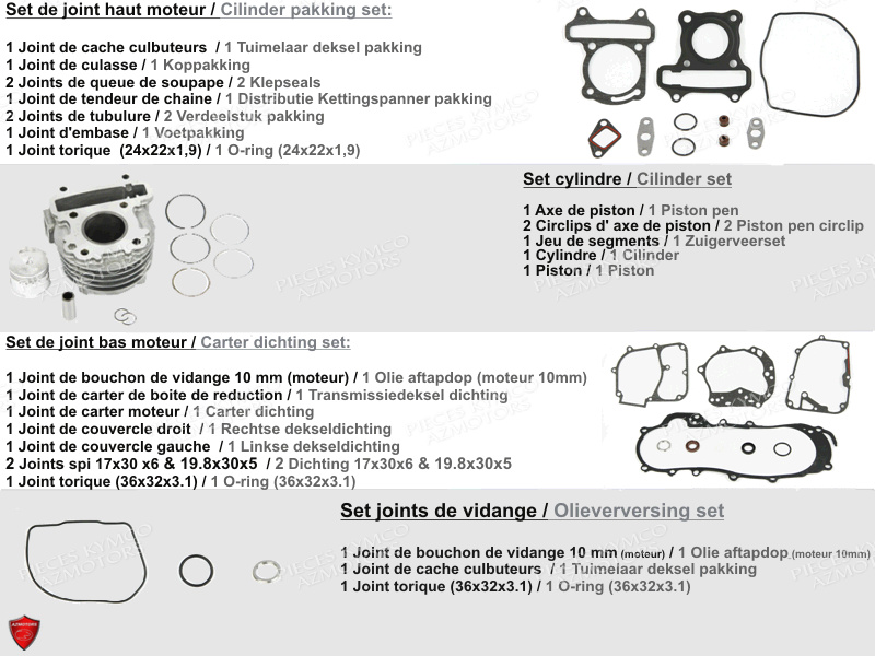 1 SET DE PIECES D ORIGINE KYMCO LIKE 50 4T EURO II