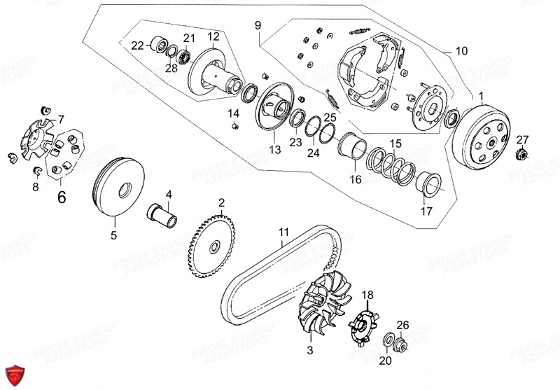 Variateur Embrayage KYMCO Pièces LIKE 50 4T EURO II (KG10AA)