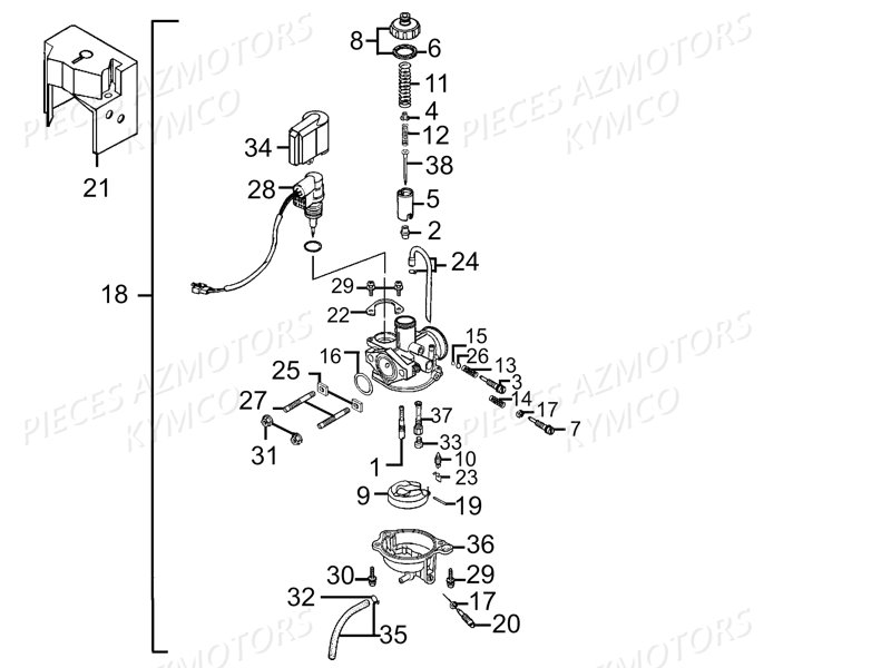 Carburateur KYMCO Pieces LIKE 50 LX 2T EUROII (KE10AD)