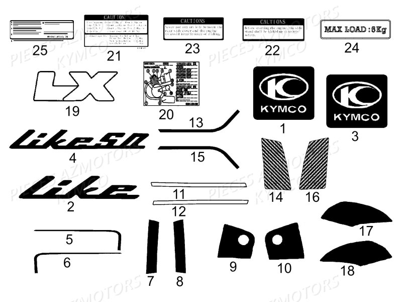 Decors KYMCO Pieces LIKE 50 LX 2T EUROII (KE10AD)