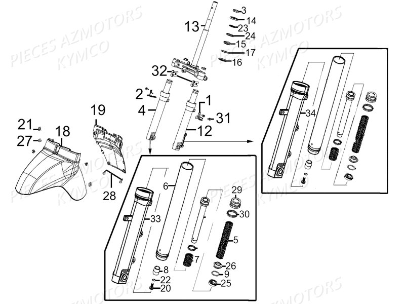 Fourche KYMCO Pieces LIKE 50 LX 2T EUROII (KE10AD)