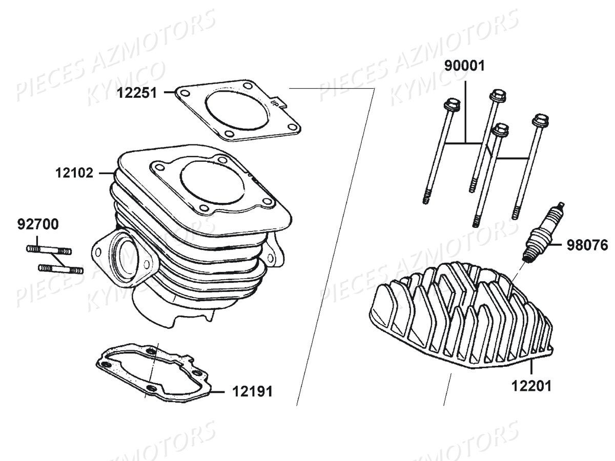 CYLINDRE_CULASSE KYMCO Pièces LIKE 50 2T MMC EURO 2 (KE10AM)