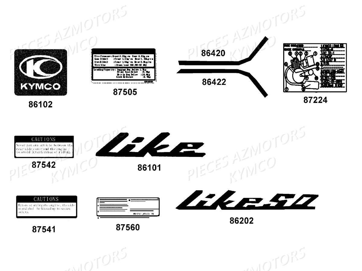 Decors KYMCO Pièces LIKE 50 2T MMC EURO2 (KE10AM)