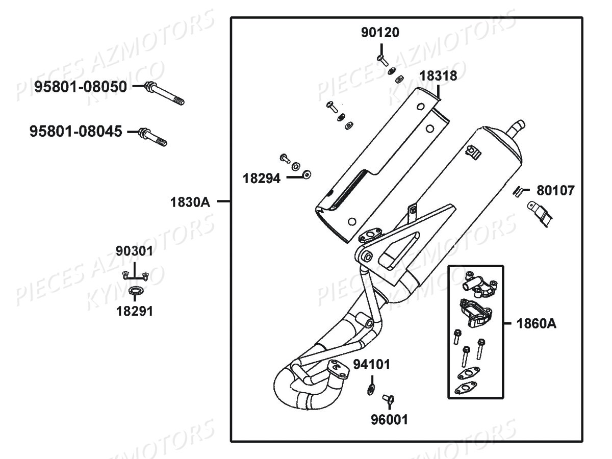 ECHAPPEMENT KYMCO LIKE 50 MMC 2T E2