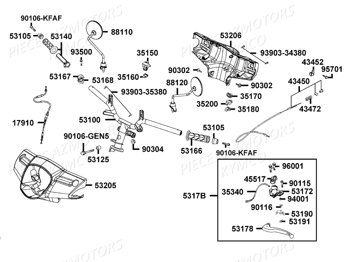 Guidon Retroviseurs KYMCO Pièces LIKE 50 2T MMC EURO2 (KE10AM)