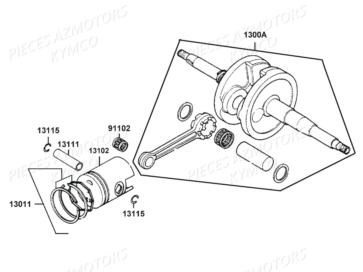 PISTON VILEBREQUIN KYMCO LIKE 50 MMC 2T E2