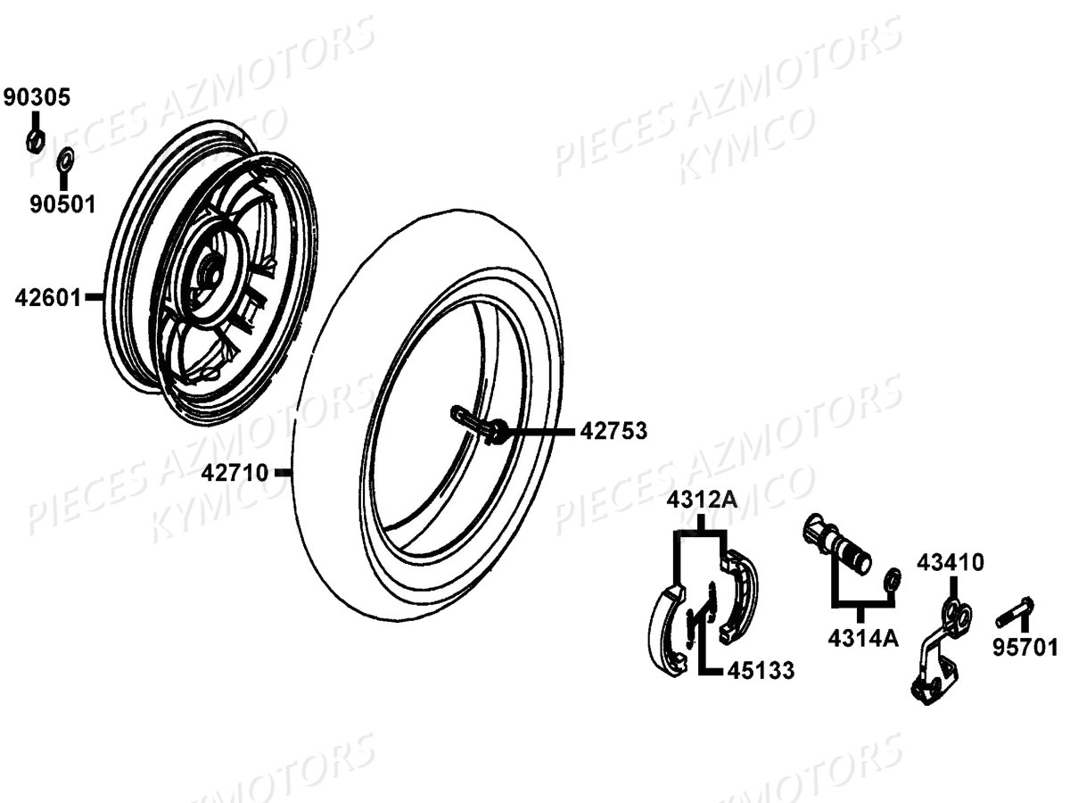 ROUE ARRIERE KYMCO LIKE 50 MMC 2T E2