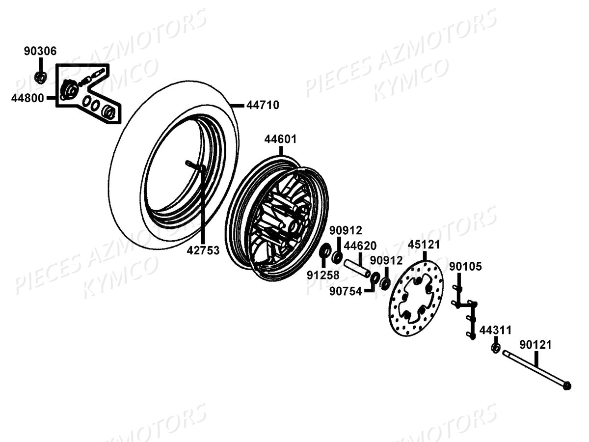 Roue Avant KYMCO Pièces LIKE 50 2T MMC EURO2 (KE10AM)