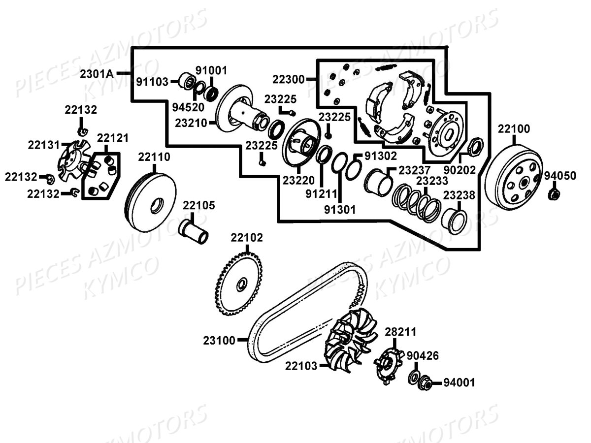 Variateur Embrayage KYMCO Pièces LIKE 50 4T MMC EURO2 (KG10AX)