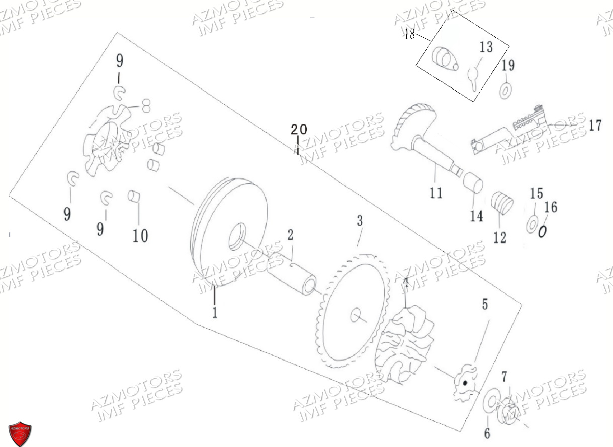 Variateur AZMOTORS PIECES MACK_01 50cc 4T EURO 5 Injection