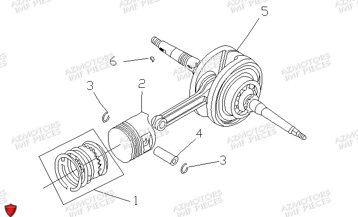 Vilebrequin Et Piston AZMOTORS PIECES MACK_01 50cc 4T EURO 5 Injection