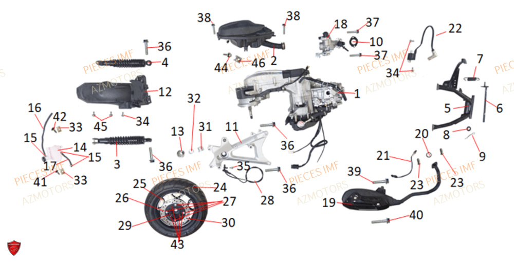 Moteur Echappement Et Roue Arriere AZMOTORS PIECES MAGIC 125 4T EURO 5+