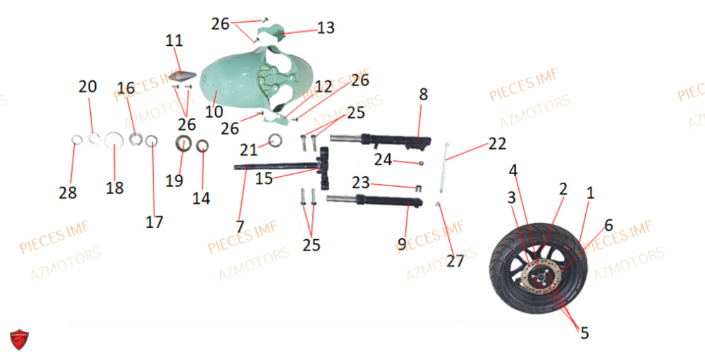 Roue Avant Et Fourche AZMOTORS PIECES MAGIC 125 4T EURO 5+