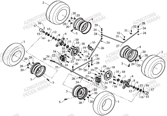 Ensemble Roues AZMOTORS Pièces Quad A300