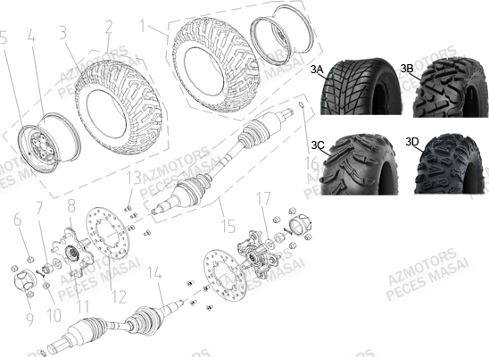 Roues Arriere AZMOTORS Pièces Quad A433 4x4