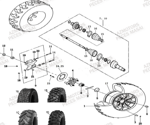 Essieu Arriere MASAI Pièces Quad A500IX