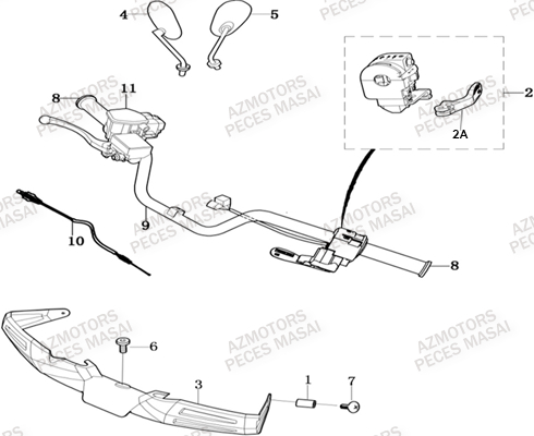 Ensemble Poignee Gauche MASAI Pièces Quad A750 IX EPS