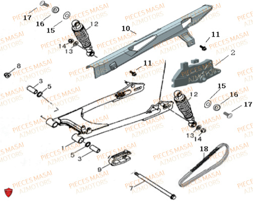 Bras Oscillant Suspension Arriere MASAI Pièces Moto BLACKCAFE_125cc Carbu