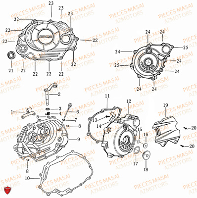 Caches Carters Moteur MASAI Pièces Moto BLACKCAFE_125cc Carbu