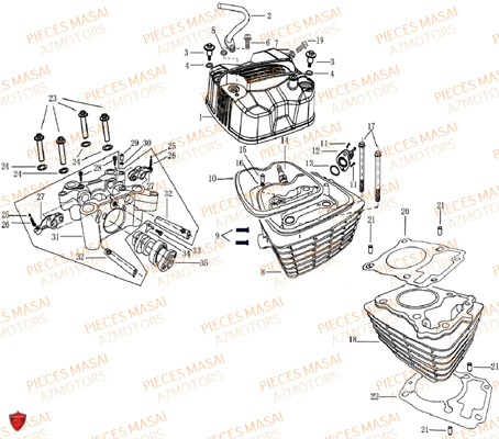 Culasse Cylindre MASAI Pièces Moto BLACKCAFE_125cc Carbu
