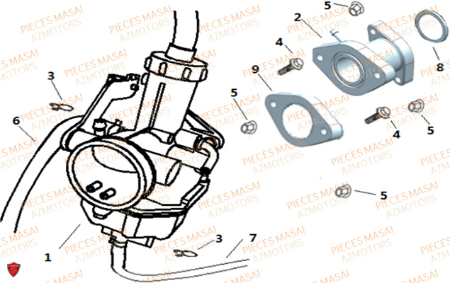Ensemble Carburateur MASAI Pièces Moto BLACKCAFE_125cc Carbu