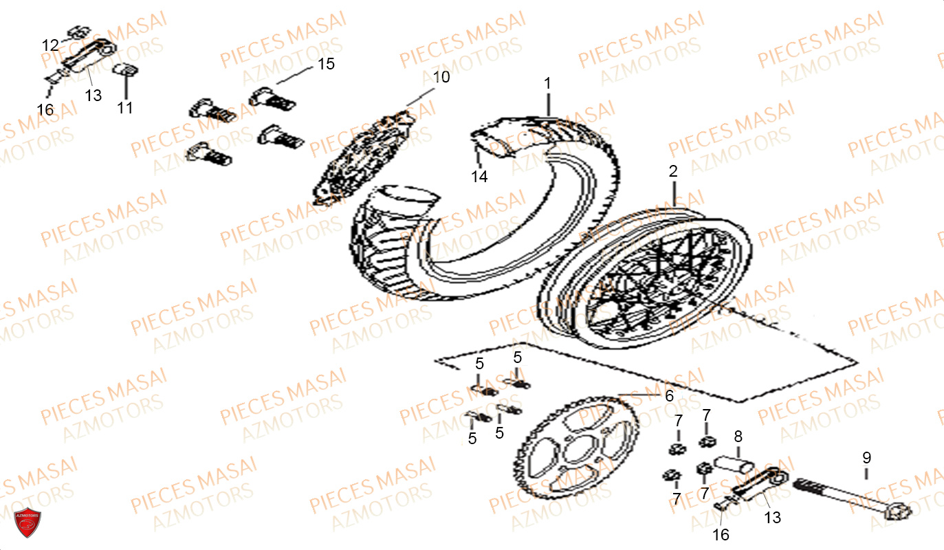 Roue Arriere MASAI Pièces Moto BLACKCAFE_125cc Carbu