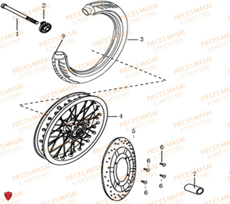 Roue Avant MASAI Pièces Moto BLACKCAFE_125cc Carbu