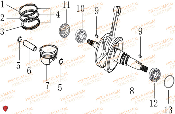 Vilebrequin Piston MASAI Pièces Moto BLACKCAFE_125cc Carbu