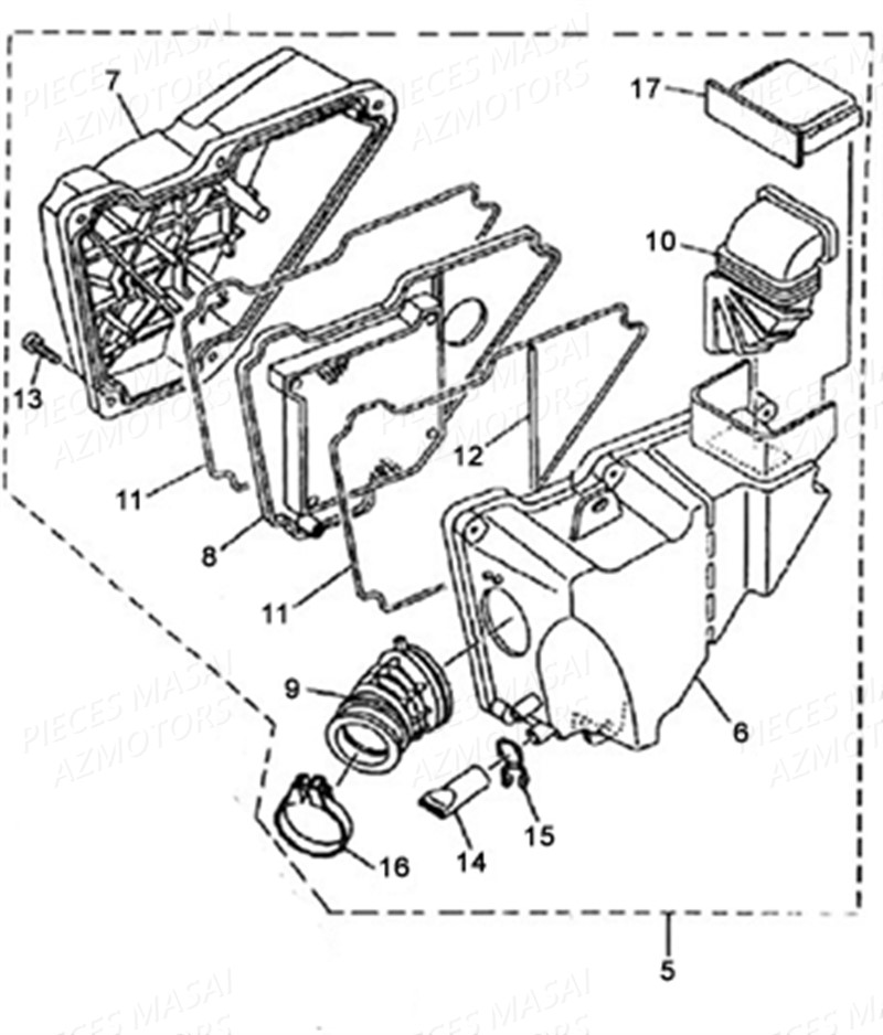ADMISSION ET FILTRE A AIR AZMOTORS MASAI BLACK ROD 125