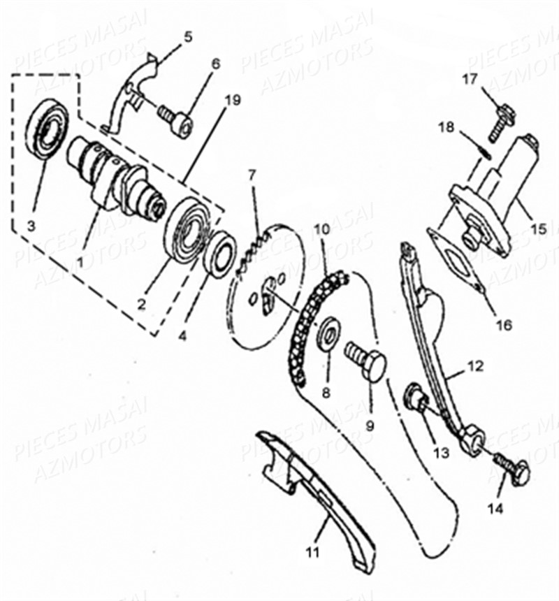 ARBRE A CAMES AVEC DISTRIBUTION AZMOTORS MASAI BLACK ROD 125