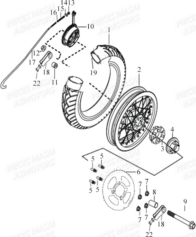 Roue Arriere MASAI Pièces Moto Black Rod 125cc