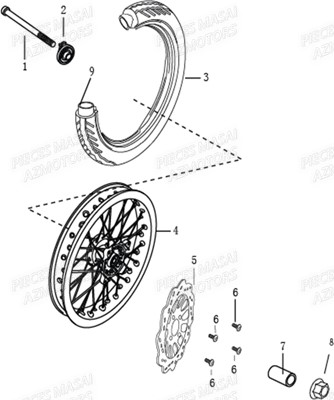 Roue Avant MASAI Pièces Moto Black Rod 125cc