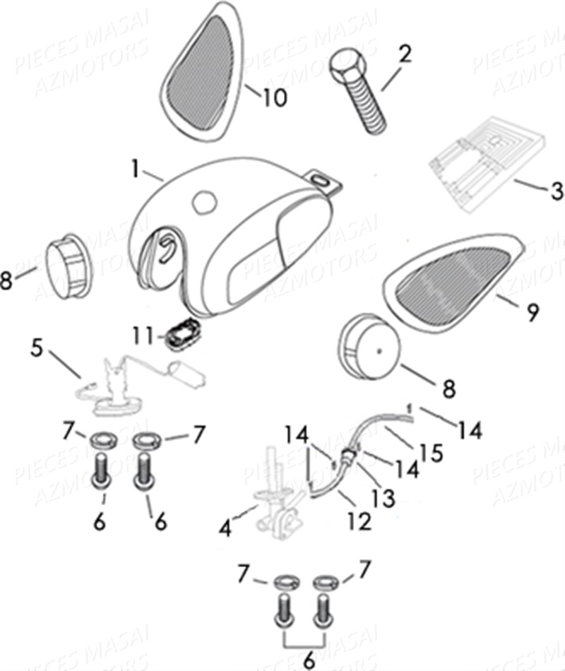 RESERVOIR CARBURANT DECORATION AZMOTORS MASAI DARK ROD 125