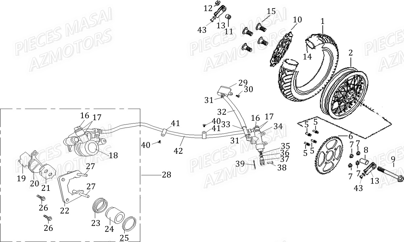 Roue Arriere MASAI Pièces Moto DARK ROD 125cc