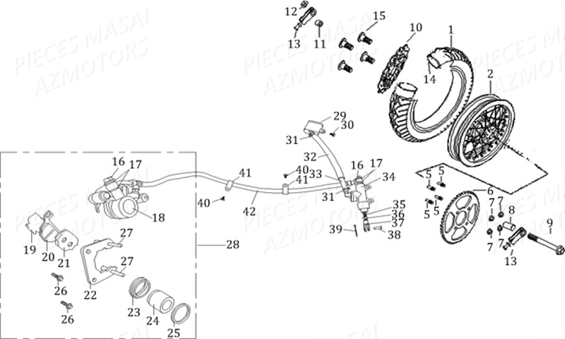 ROUE ET FREIN ARRIERE AZMOTORS MASAI DARK ROD 125