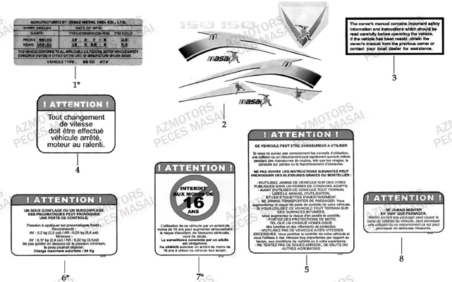 Autocollants MASAI Pièces Quad L150 A150 Ultimate