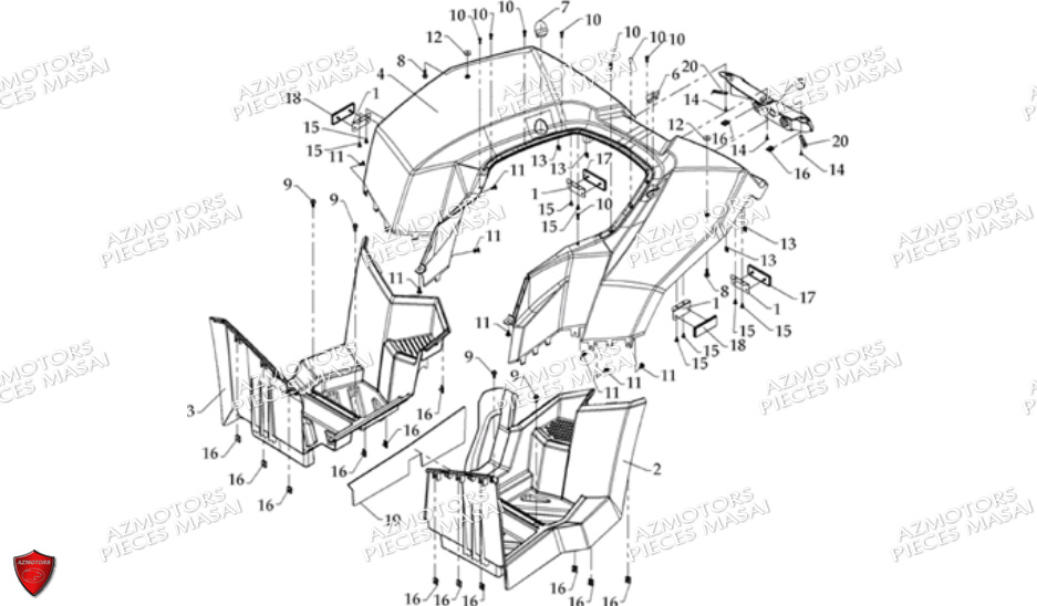 Carrosserie Arriere AZMOTORS Pièces Quad S600 CROSSOVER