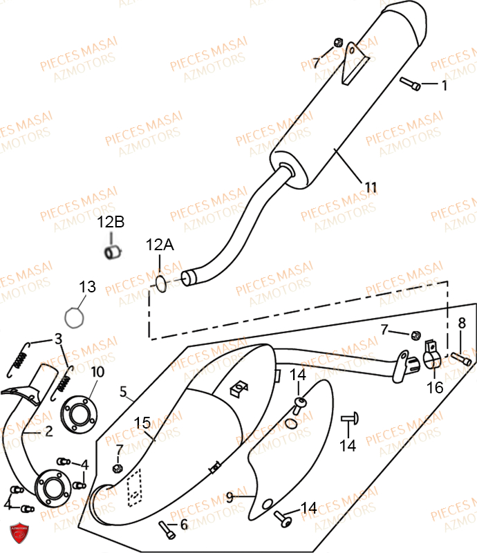 Echappement AZMOTORS Pièces Moto SUPERMOTARD 50cc