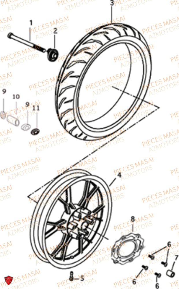 Roue Avant MASAI Pièces Moto SUPERMOTARD 50cc
