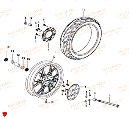 Roue Arriere AZMOTORS Pièces Moto SUPERMOTARD 50cc