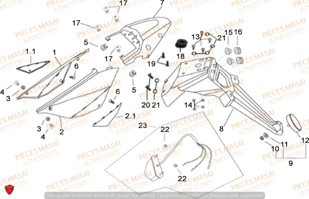 Caches Lateraux Arriere MASAI Pièces Moto SUPERMOTARD X-RAY 125