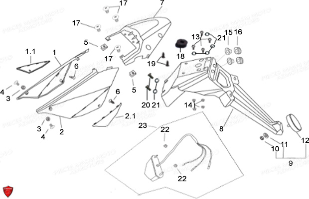 CACHES_LATERAUX_ET_ARRIERE MASAI Pièces Origine SUPERMOTARD X-RAY 125