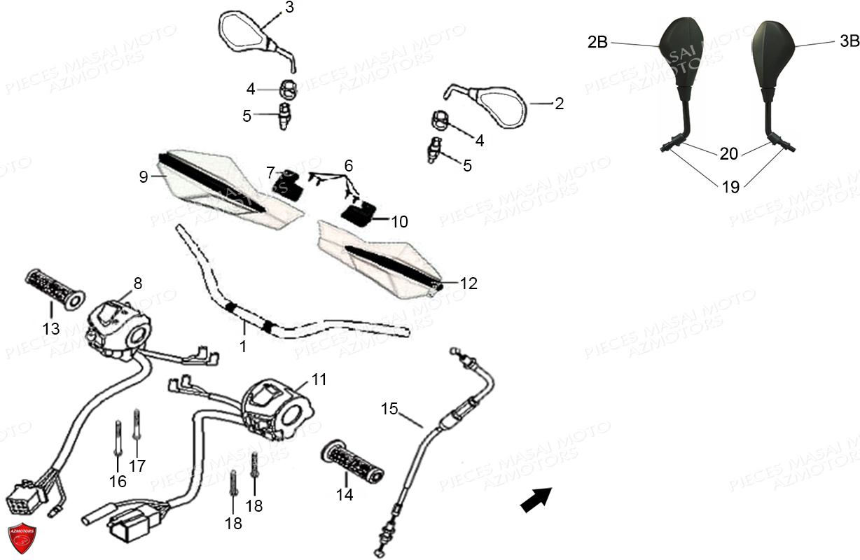 GUIDON_COMMODO_RETROVISEURS MASAI Pièces Origine SUPERMOTARD X-RAY 125